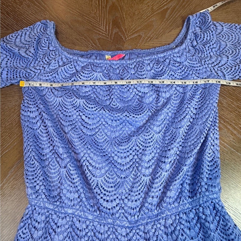 Lilly Pulitzer Lana Skort Romper Blue Lace Off Shoulder Long Sleeve Size Large - Picture 9 of 11